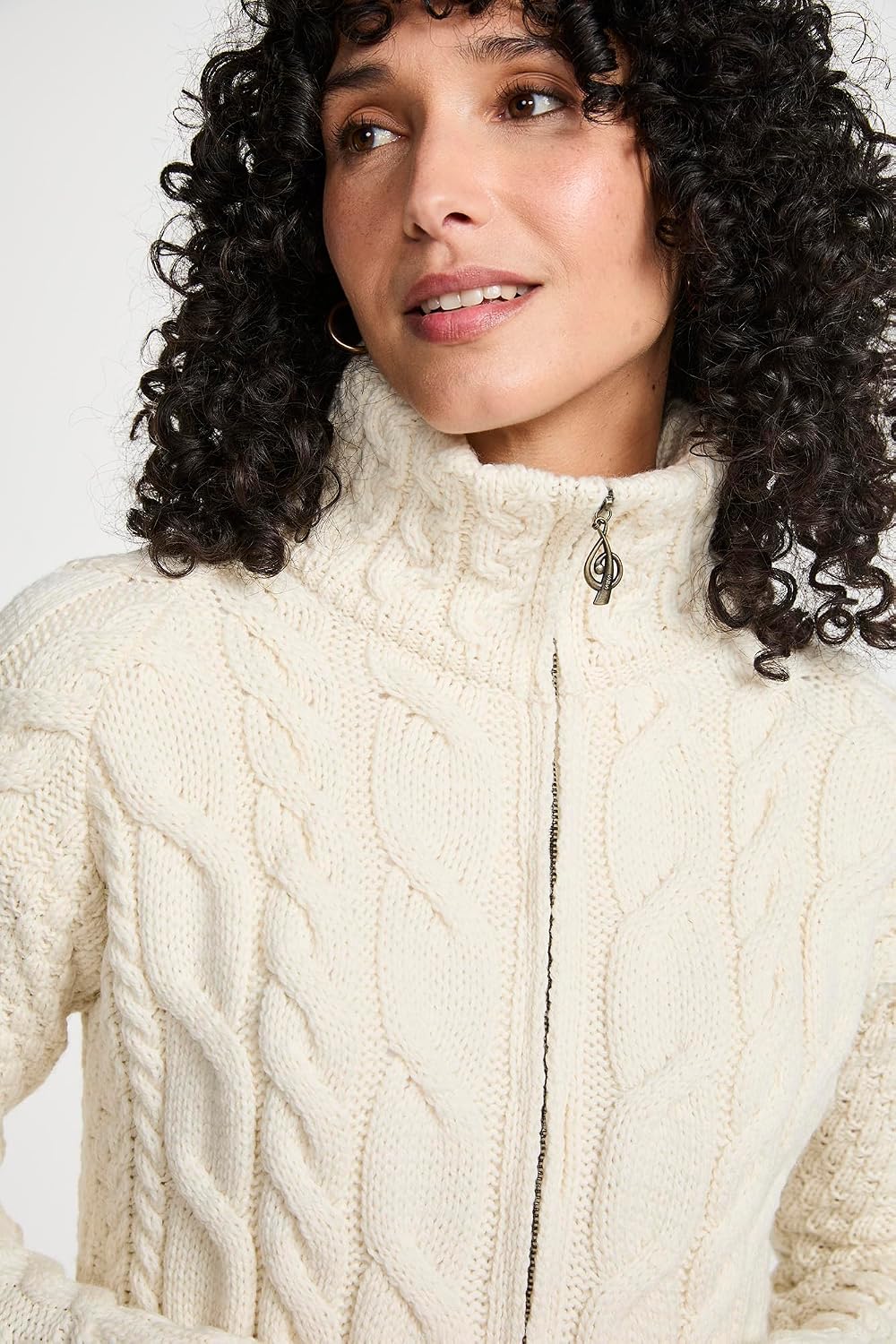 Aran Woollen Mills Pull en Laine mérinos avec Fermeture éclair en Forme Irlandaise et col Haut en Imitation fabriqué en Irlande S Naturelle