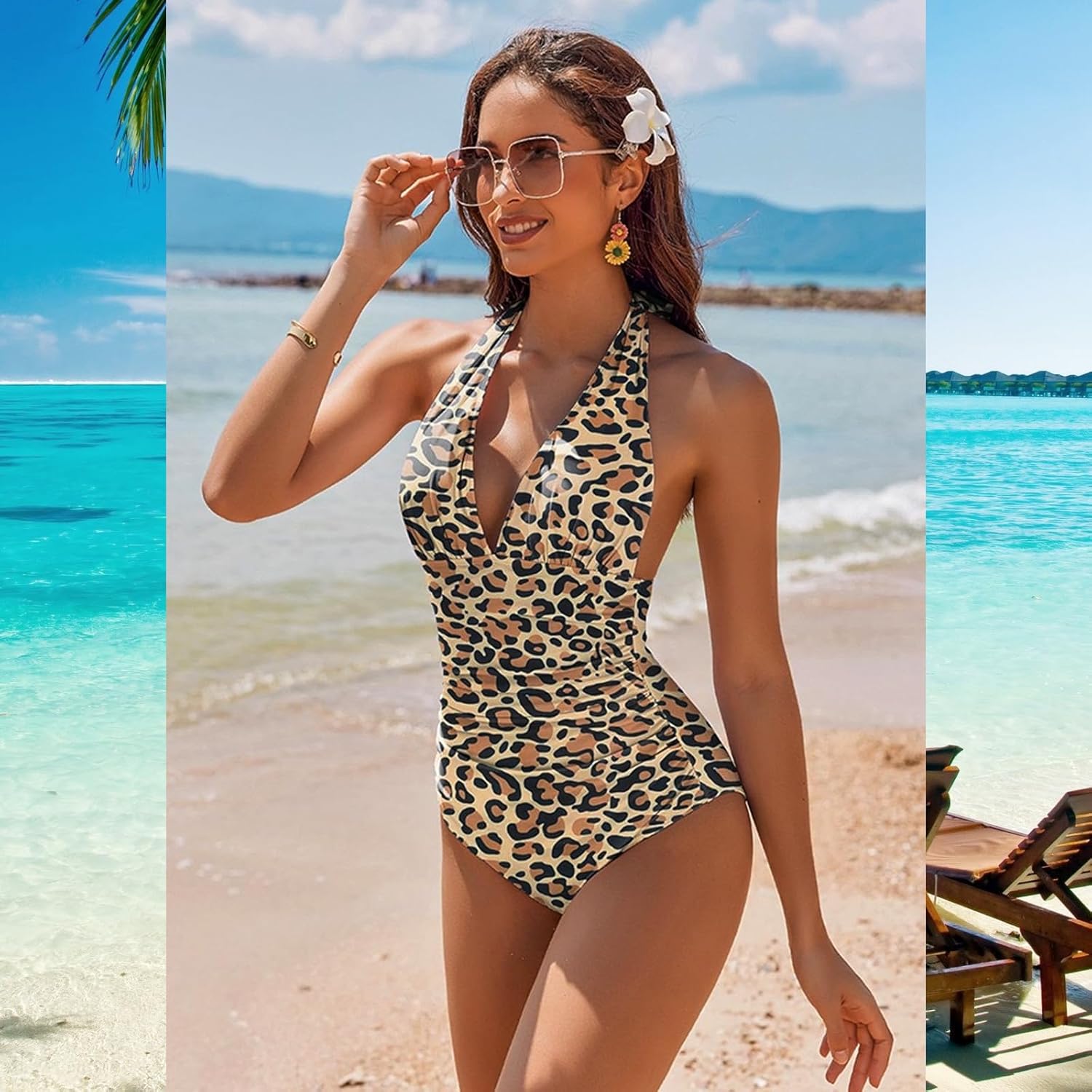 MLPKOI Maillot de Bain Femme 1 Pieces Gainant Ventre Plat Sexy Col en V Maillot, Femme Maillots de Bain Une Pièce Wrap Dos Nu Croisé