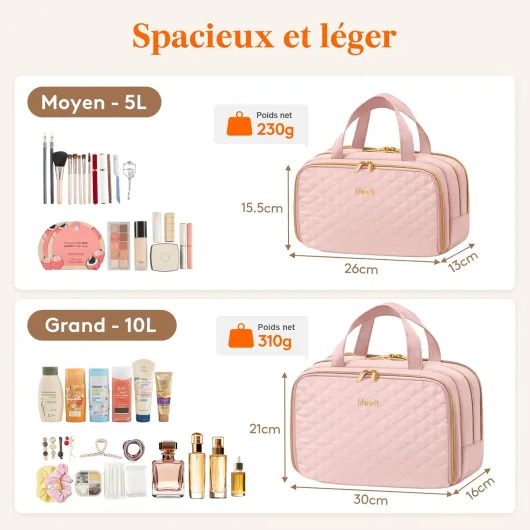 Lifewit Trousse de Toilette Femme, Trousse de Toilette Voyage, Trousses de Maquillage, Sac de Rangement Toilette, Rangement Cosmétique avec Poignée, Cadeau pour Femme, L, Rose Rose L