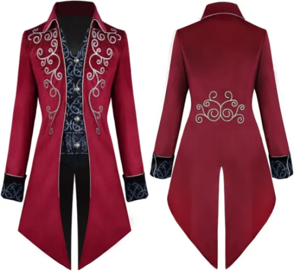 Costume Steampunk pour homme, costume d'Halloween pour homme, manteau vintage steampunk pour homme L Rouge