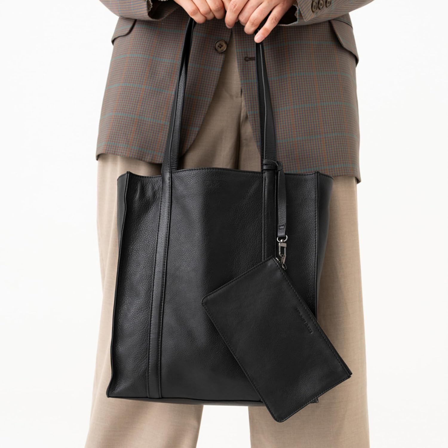 Shopper Kira, Grande Sacoche Épaule en Cuir de Vache de Haute Qualité, Tote Bag Élégant pour Femme Noir