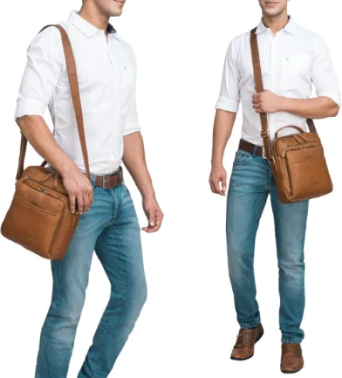 Ivan Sac à Main Mode pour Hommes en Cuir Premium Messenger Bag Sac à bandoulière en Cuir véritable Sac à bandoulière Couleur:Cognac Marron