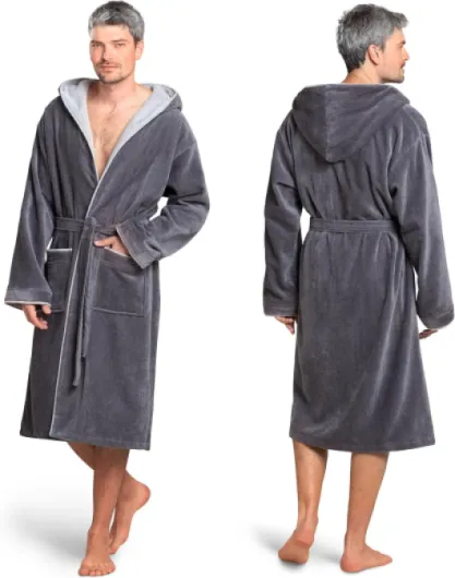 Peignoir Homme Eponge avec Capuche - 100% Coton Velours Premium OekoTex - Robe de Chambre Homme Peignoir de Bain Homme Eponge Ultra Doux L Gris