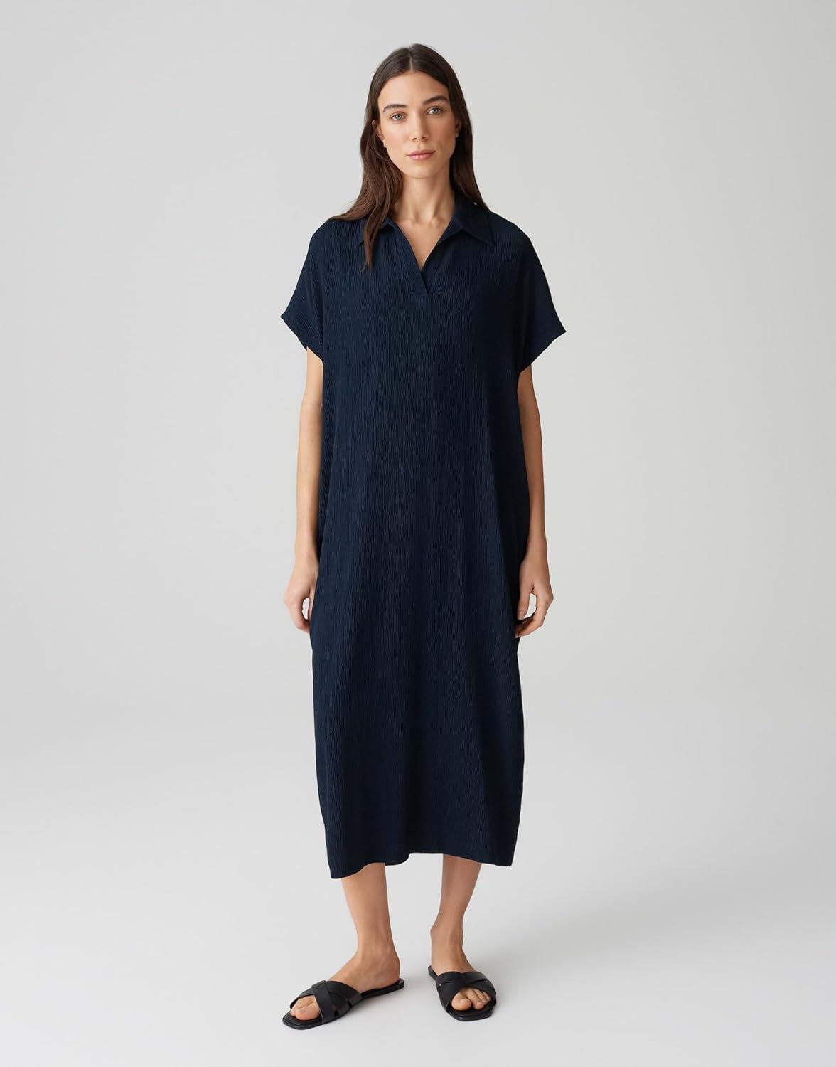 OPUS Robe midi pour femme - Robe midi Wanni en mélange de viscose avec structure délicate 38 Coal Blue.