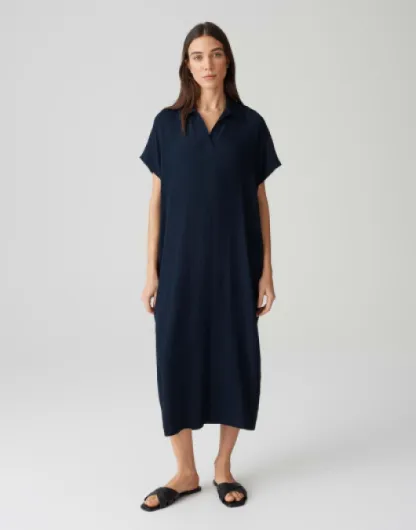 OPUS Robe midi pour femme - Robe midi Wanni en mélange de viscose avec structure délicate 38 Coal Blue.