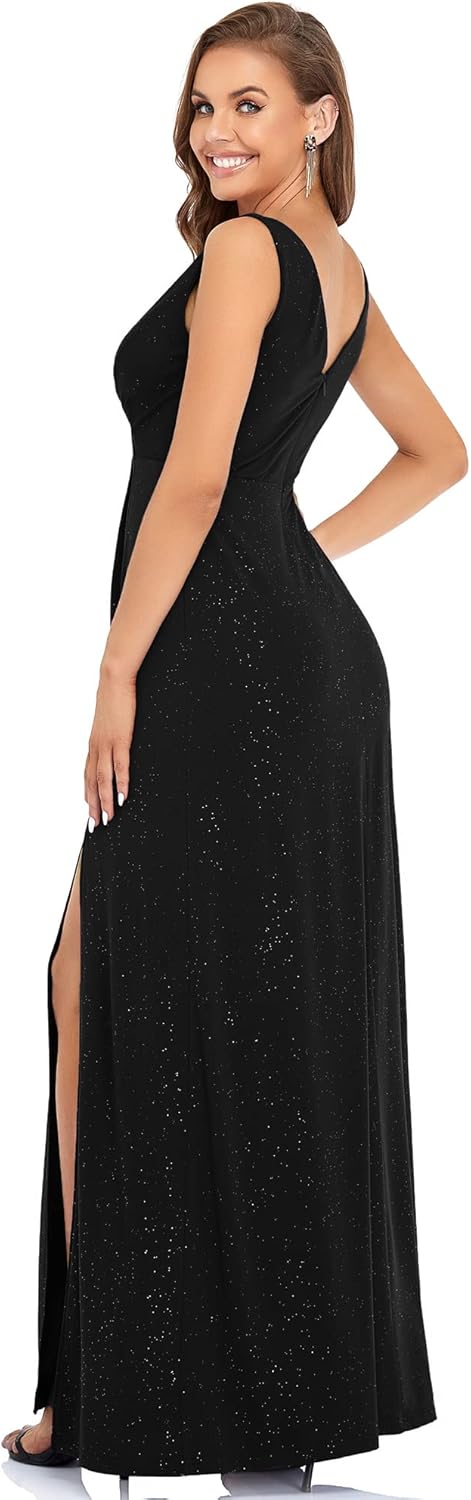 Ever-Pretty Fendue Robe de Soirée Longue Élastique Femme Brillant 07505 A Noir 48