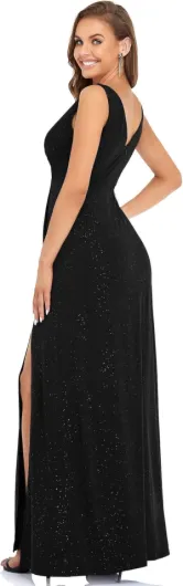 Ever-Pretty Fendue Robe de Soirée Longue Élastique Femme Brillant 07505 A Noir 48
