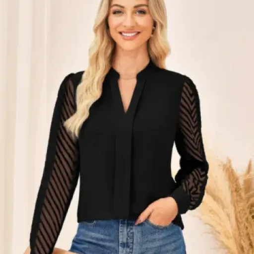 Test GRACE KARIN Blouse V en dentelle noire : le haut de bureau qui fait sérieux sans être coincé