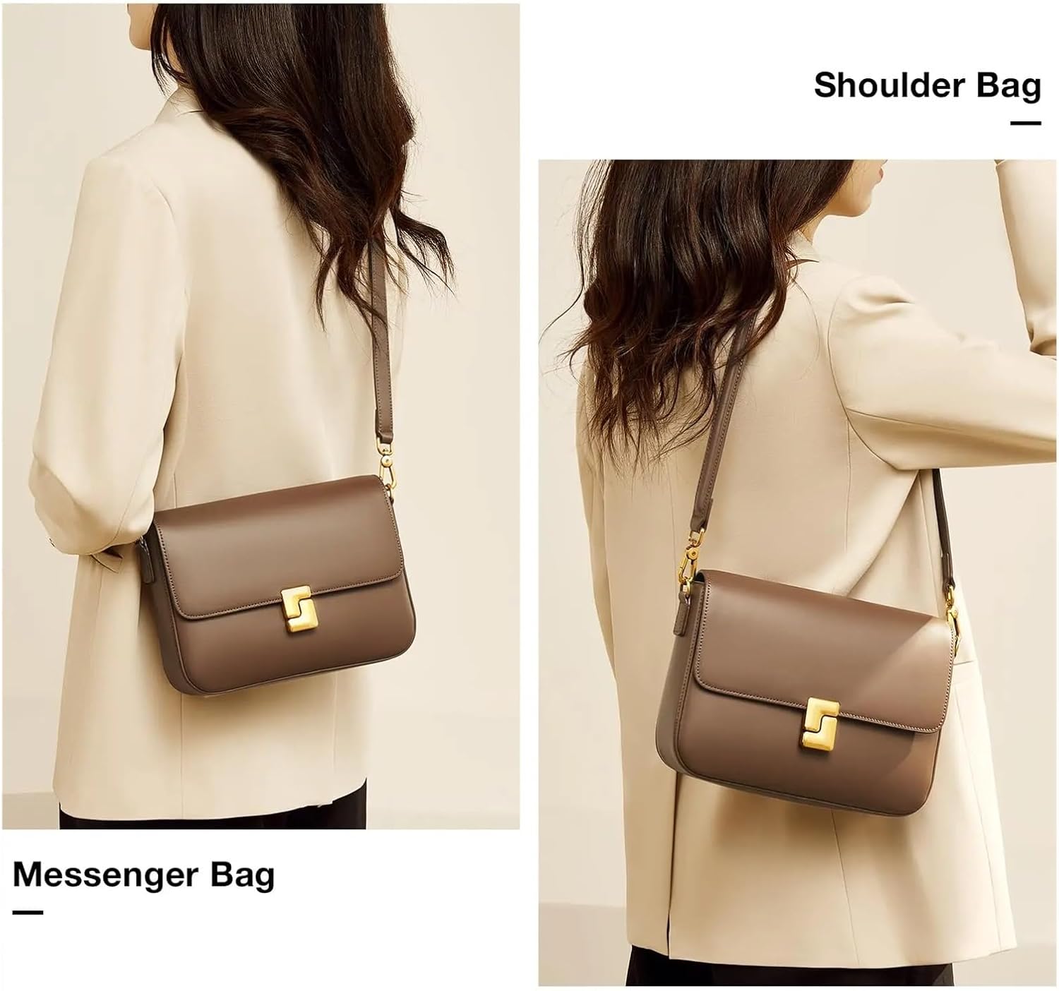 Sac à bandoulière en cuir véritable pour femme - Design de luxe - Petit sac carré en cuir de vache - Sac à bandoulière pour femme Blanc 23-7-17cm