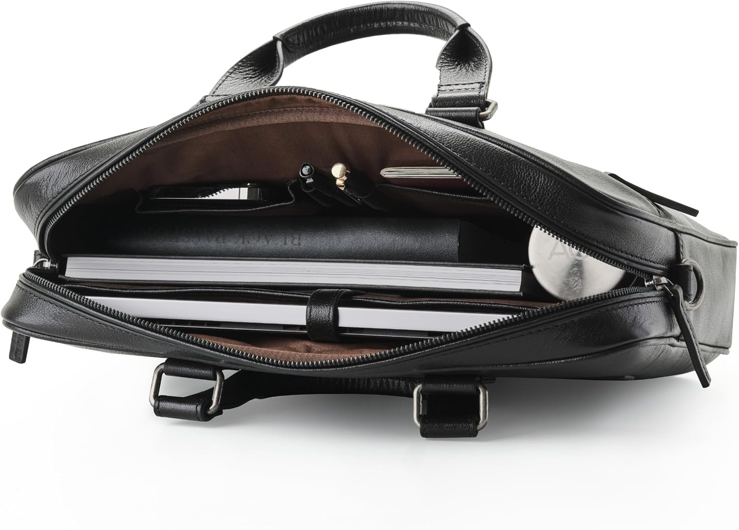 Sacoche pour ordinateur portable 15" « Marlon » en cuir, pour homme, sacoche de luxe pour le bureau, le travail et les voyages, 8 l Noir