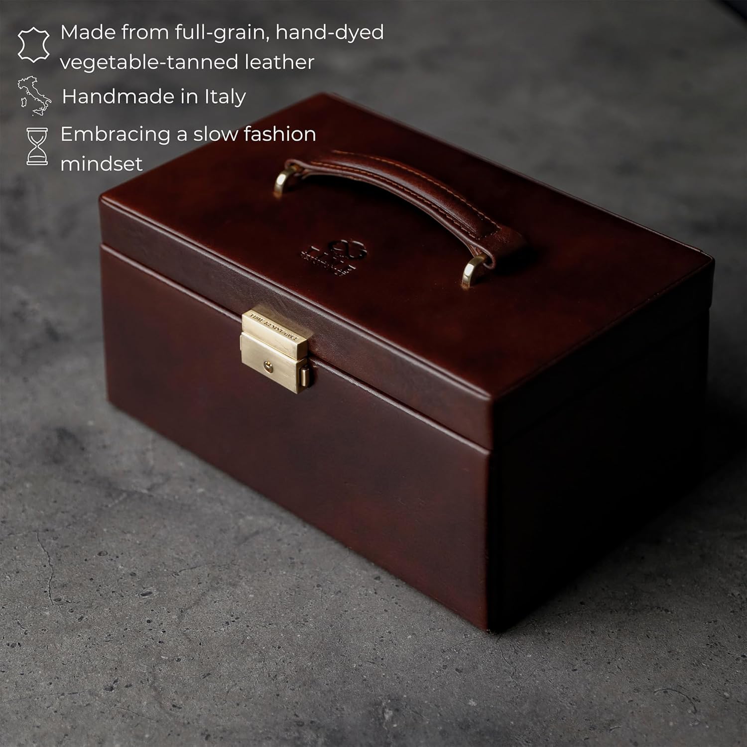 Boîte à Bijoux de Résistance au Temps - Organisateur de Bijoux en Cuir Véritable - Boîte de Rangement D'accessoires Marron Avec Serrure à Clé pour Femme Marron - Doublure Beige