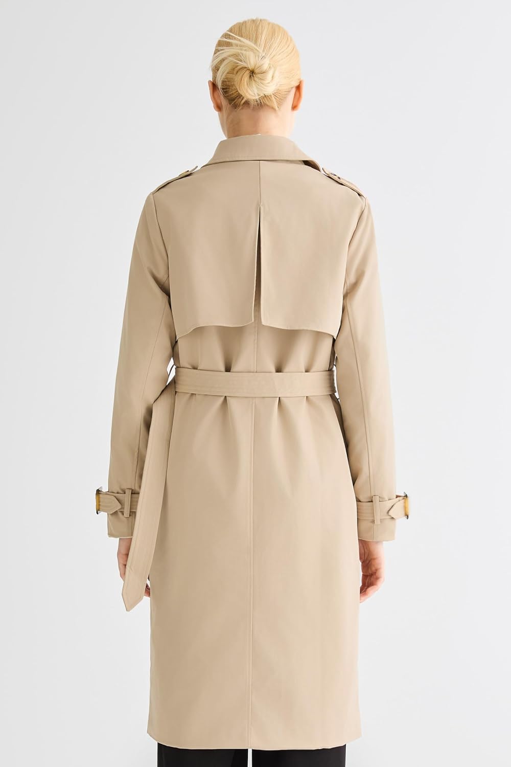 Femme Mi-Long Trench-Coat à Double Boutonnage avec Ceinture Printemps Automne Manteau XL Kaki
