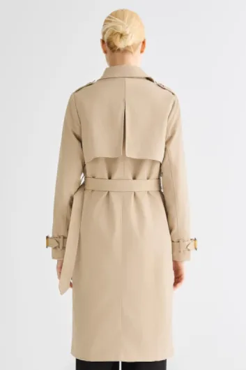 Femme Mi-Long Trench-Coat à Double Boutonnage avec Ceinture Printemps Automne Manteau XL Kaki