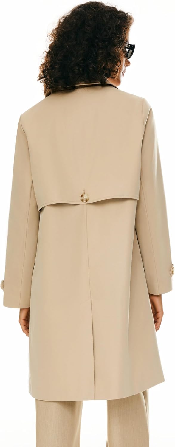 Femme Trench-Coat Coupe-Vent Mi-Long Manteau avec Ceinture XL Kaki