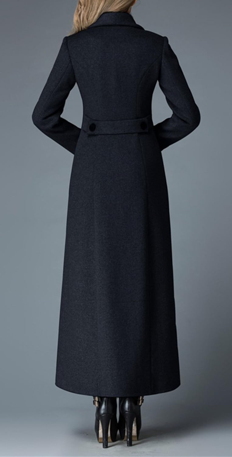 Manteau d'hiver classique en cachemire mélangé pour femme - Veste épaisse à double boutonnage - Noir 42 Couleur: Noir
