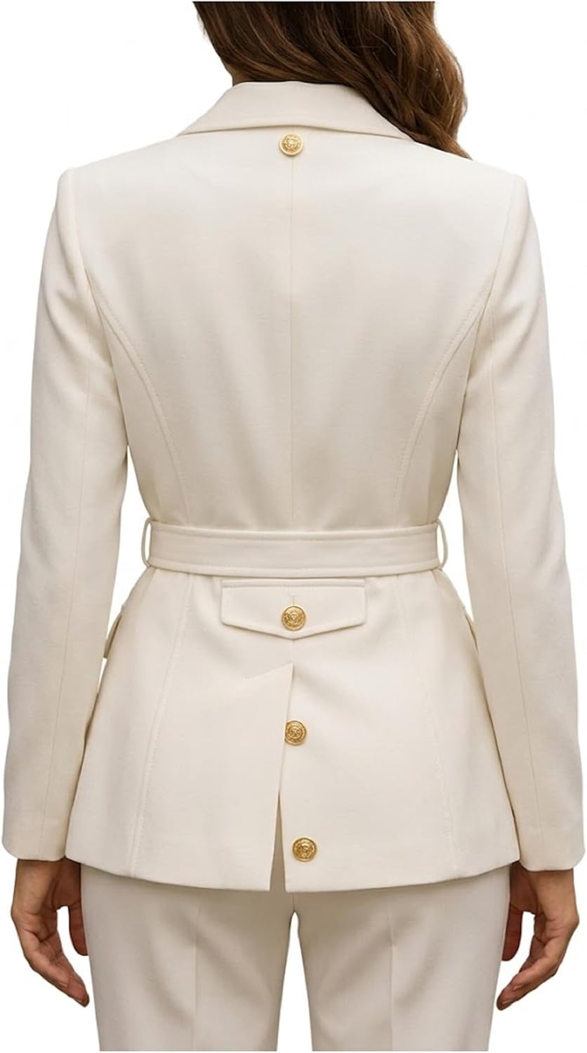 Blazer Safari en laine de qualité supérieure pour femme avec ceinture blanche 3XL Blanc - Laine