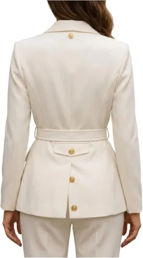 Blazer Safari en laine de qualité supérieure pour femme avec ceinture blanche 3XL Blanc - Laine
