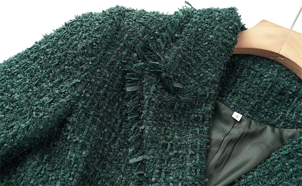Keusyoi Manteau d'hiver en laine épaisse de luxe à pompons Patckwork Tweed pour femme, blazer fin vintage pour femme S En8