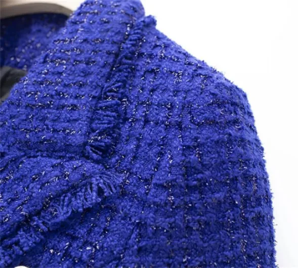 YTR6TW Vestes d'hiver en tweed épais pour femmes Blazer de luxe Manteau M Bleu