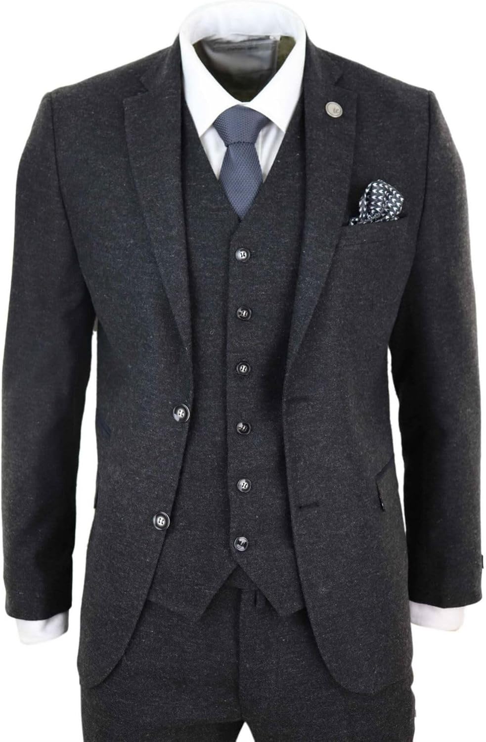 Costume Homme en Laine Mélangée au Style Tweed Élégant 3 Pièces à Coupe Ajustée - Noir 60 Noir
