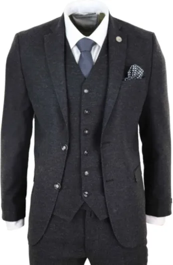 Costume Homme en Laine Mélangée au Style Tweed Élégant 3 Pièces à Coupe Ajustée - Noir 60 Noir