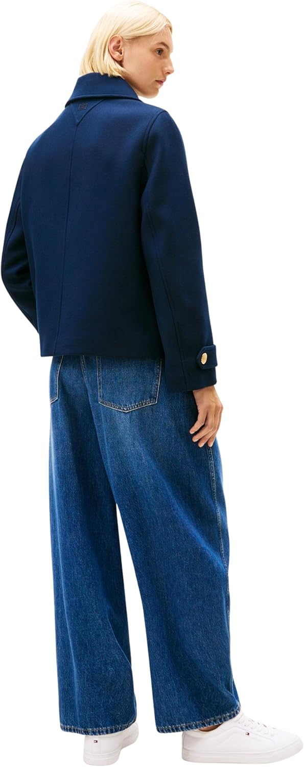 Tommy Hilfiger Manteau Court Femme Wool Blend Croisé, Bleu (Dark Night Navy), 40