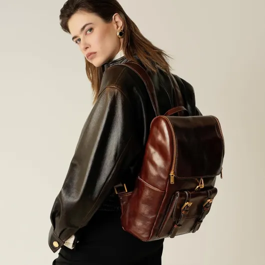 Sac à Dos en Cuir Vintage pour Voyage et Ordinateur Portable Jusqu'à 15 Marron
