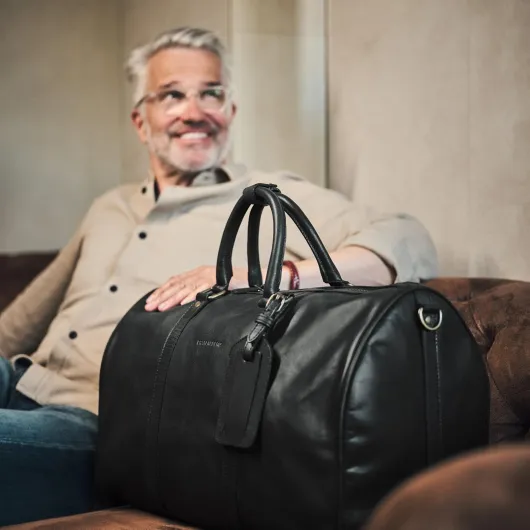 Weekender John Sac de voyage élégant en cuir pour homme et femme, adapté aux bagages à main, 40 l Noir
