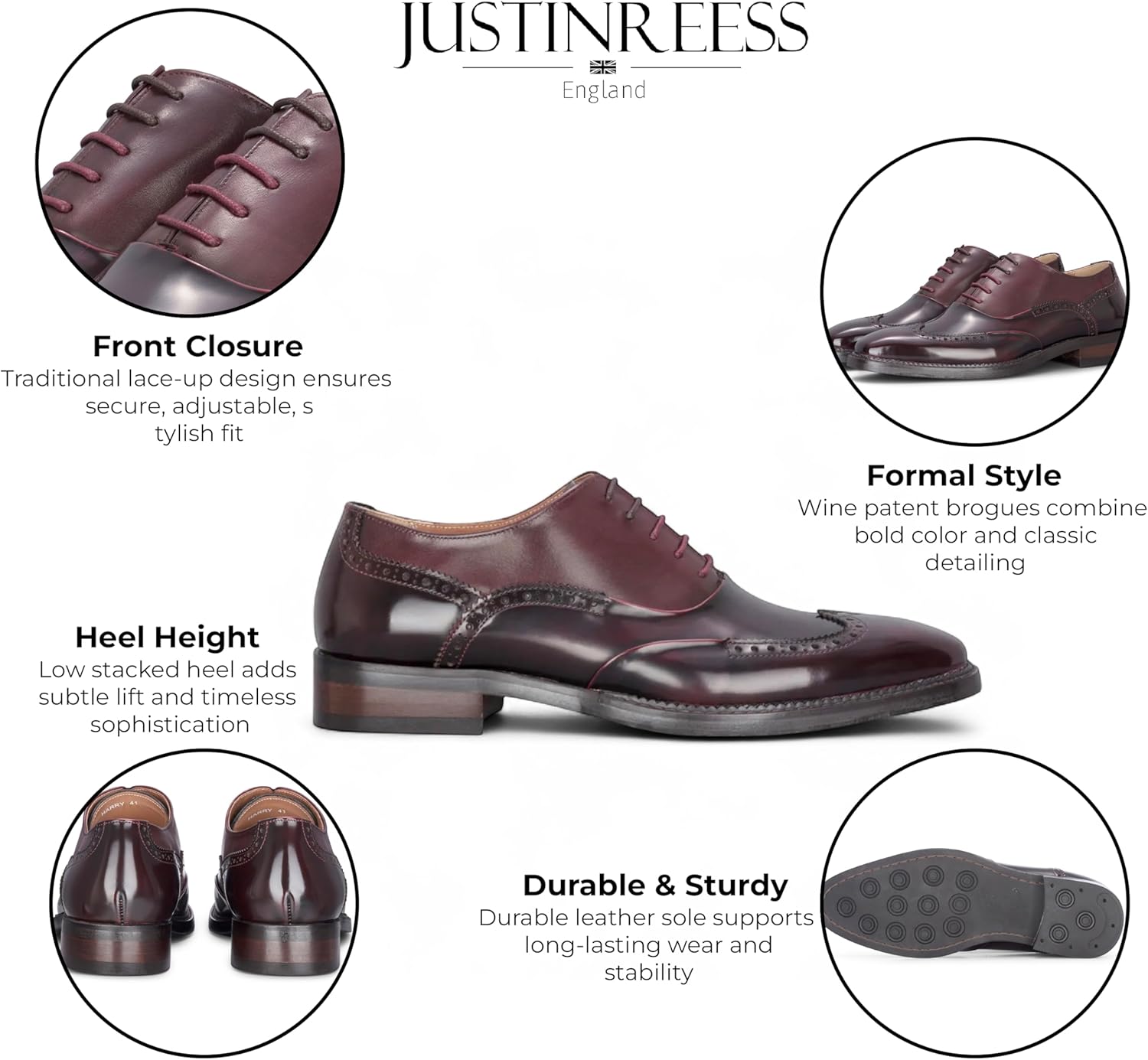 Chaussures habillées Richelieu en Cuir Verni pour Hommes - Harry 45 EU Rouge