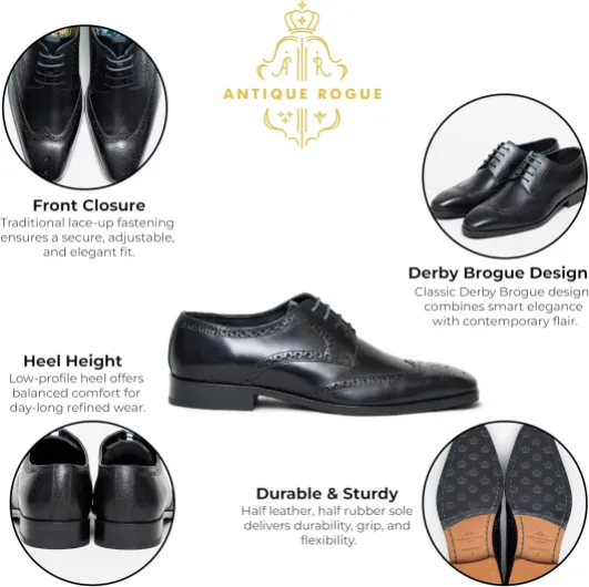 Chaussures Oxford Derby Brogue en Cuir pour Homme, Modèle Luca de Rogue, Style Antique, Idéales pour Les Mariages et Le Bureau - 45 EU Noir