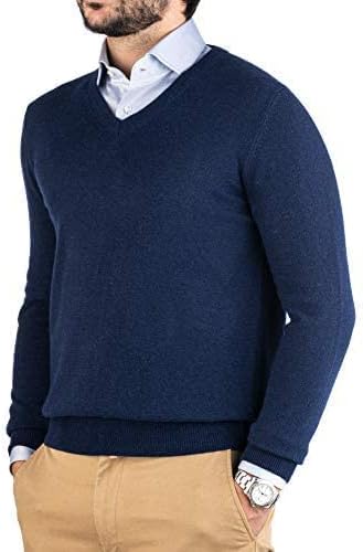 Pull Homme Col V Chaud Hiver, Cachemire Laine, Tricot Fin Élégant Classique, Maille Douce Made in Italy M Bleu