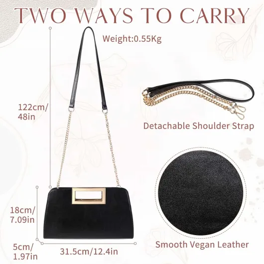 Pochettes et Clutches Femme, Élégant Sac a Main Femme Bandoulière à Poignée Découpée en Cuir PU avec Chaîne pour Mariage Soirée Parti Noir