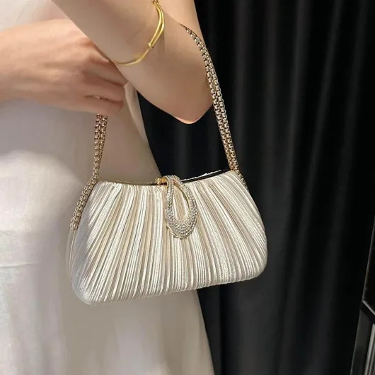 Sac Soiree Femme Élégant Pochette Ceremonie Mariage Clutch Bag avec Boucle Strass pour Fête Gala Banquet Or