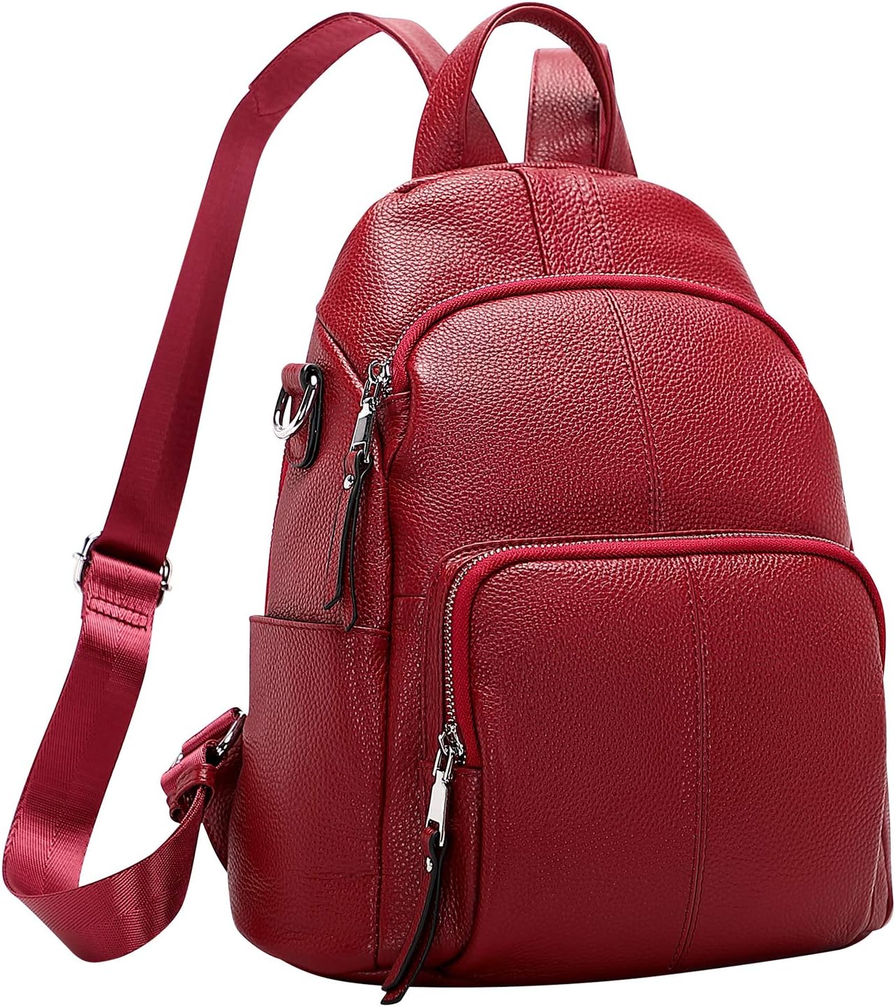 Sac à Dos Femme Cuir Véritable Anti-vol Mode Loisir Élégant Chic Sac porté Épaule Daypack Moyen / Vin Rouge