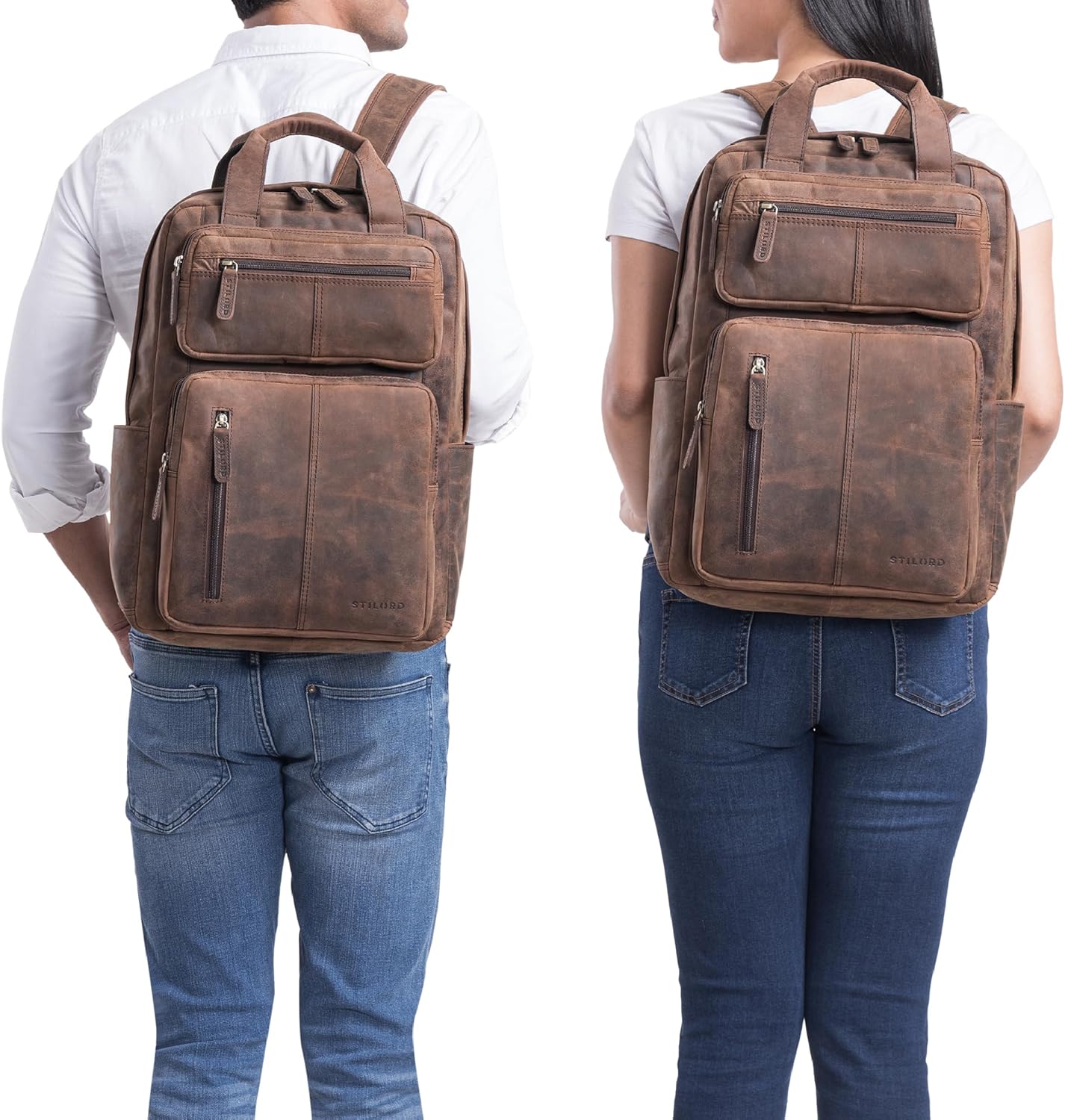 'Amos' Sac à Dos Vintage Cuir d'Affaires pour Ordinateur - Sac à Dos Étudiant en Cuir Véritable pour Hommes Zamora - Marron
