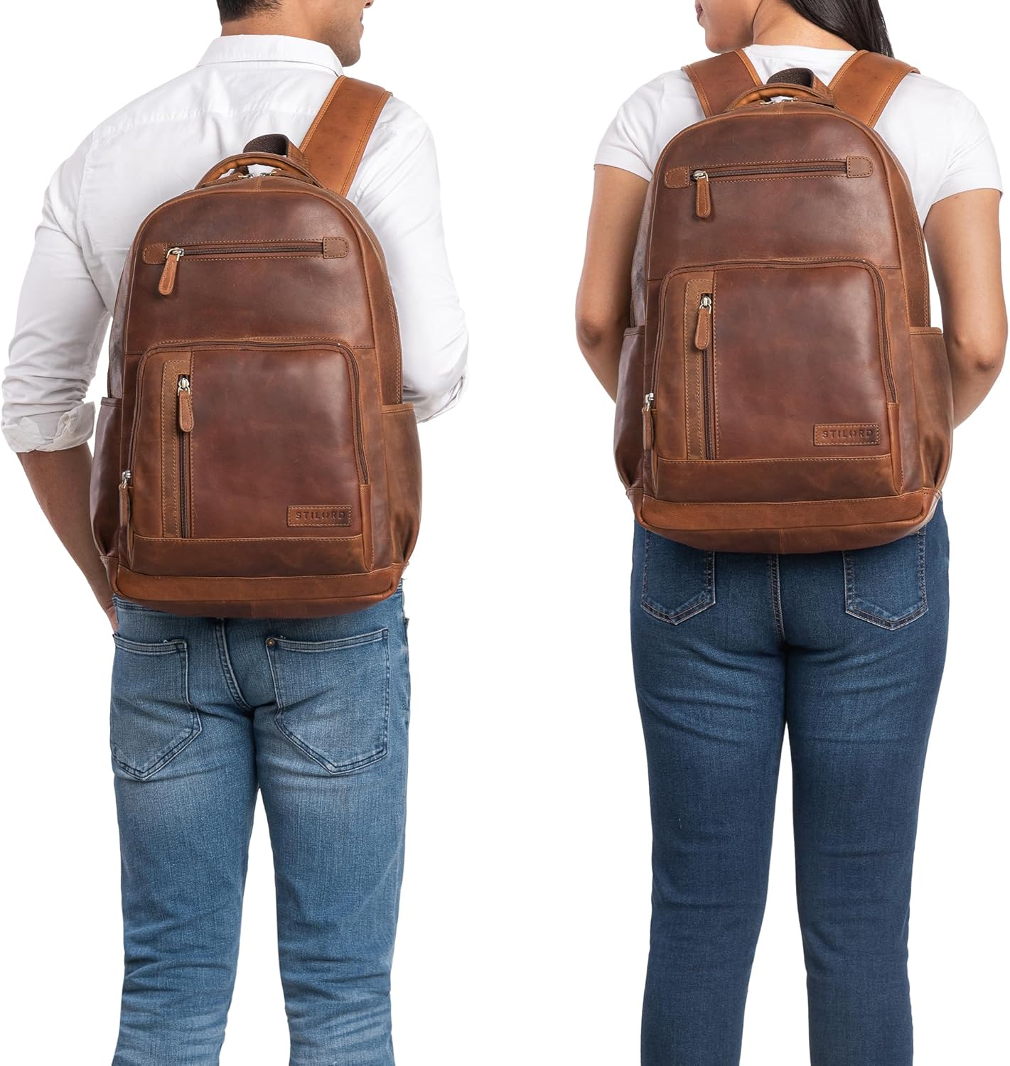 Hubertus Sac à Dos en Cuir Femme et Homme Sac à Dos Vintage pour Ordinateur Portable 15,6 Pouces Cuir Daypacks Sac d'enseignant Couleur:Cognac Marron