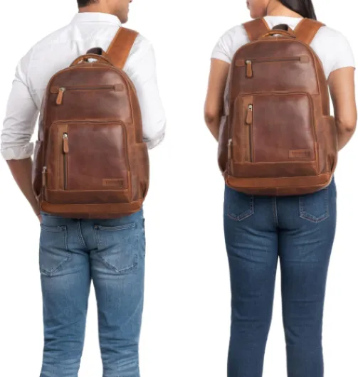 Hubertus Sac à Dos en Cuir Femme et Homme Sac à Dos Vintage pour Ordinateur Portable 15,6 Pouces Cuir Daypacks Sac d'enseignant Couleur:Cognac Marron