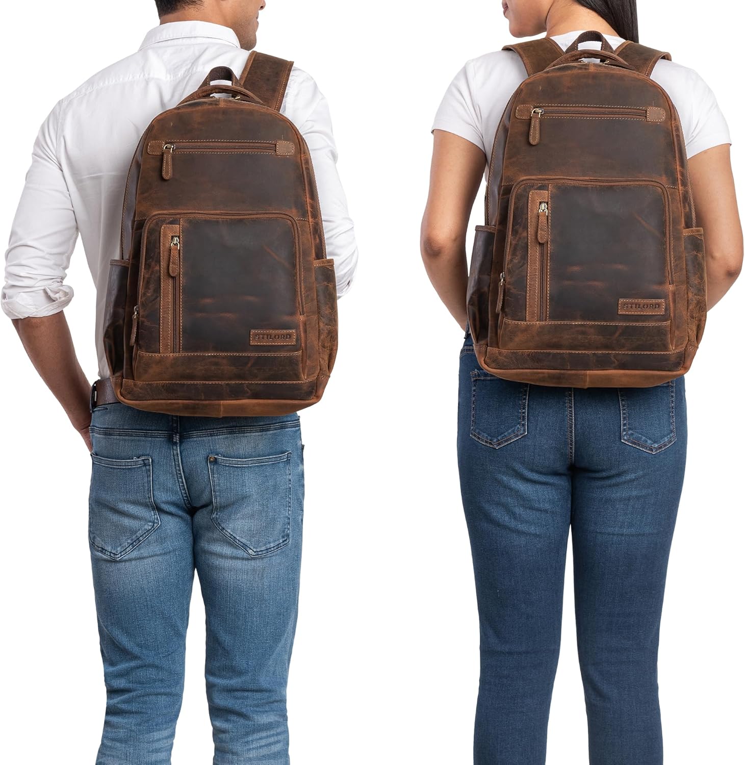 Hubertus Sac à Dos en Cuir Femme et Homme Sac à Dos Vintage pour Ordinateur Portable 15,6 Pouces Cuir Daypacks Sac d'enseignant Couleur:Calais - Marron