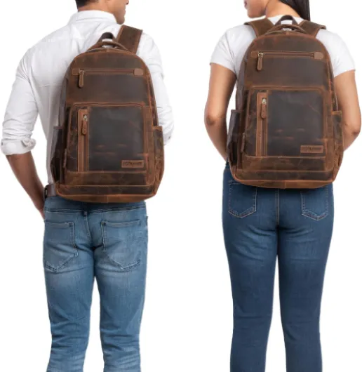 Hubertus Sac à Dos en Cuir Femme et Homme Sac à Dos Vintage pour Ordinateur Portable 15,6 Pouces Cuir Daypacks Sac d'enseignant Couleur:Calais - Marron