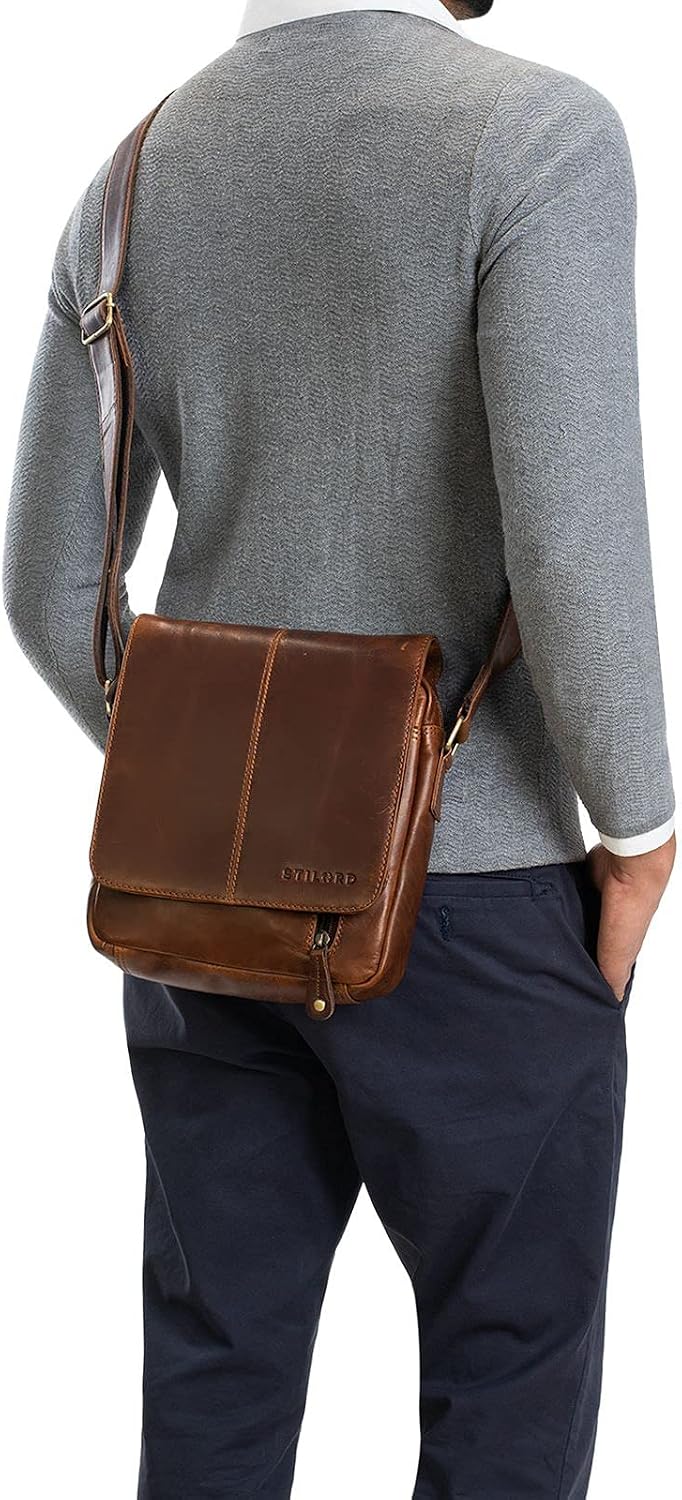 Matt Sacoche Homme Cuir Petit Sac Bandoulière Homme Cuir Véritable Besace Pochette Sacs à Main Vintage Sacs d'épaule pour Business Voyage, Tablette 9,7 Pouces Couleur:Mocca - Marron foncé