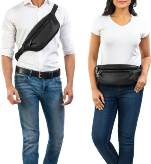Bryce Sac Sacoche Banane Cuir Ceinture Réglable Poche Ventrale Hommes Femmes Sac idéal Sport Voyages Couleur:Marron Moyen Noir