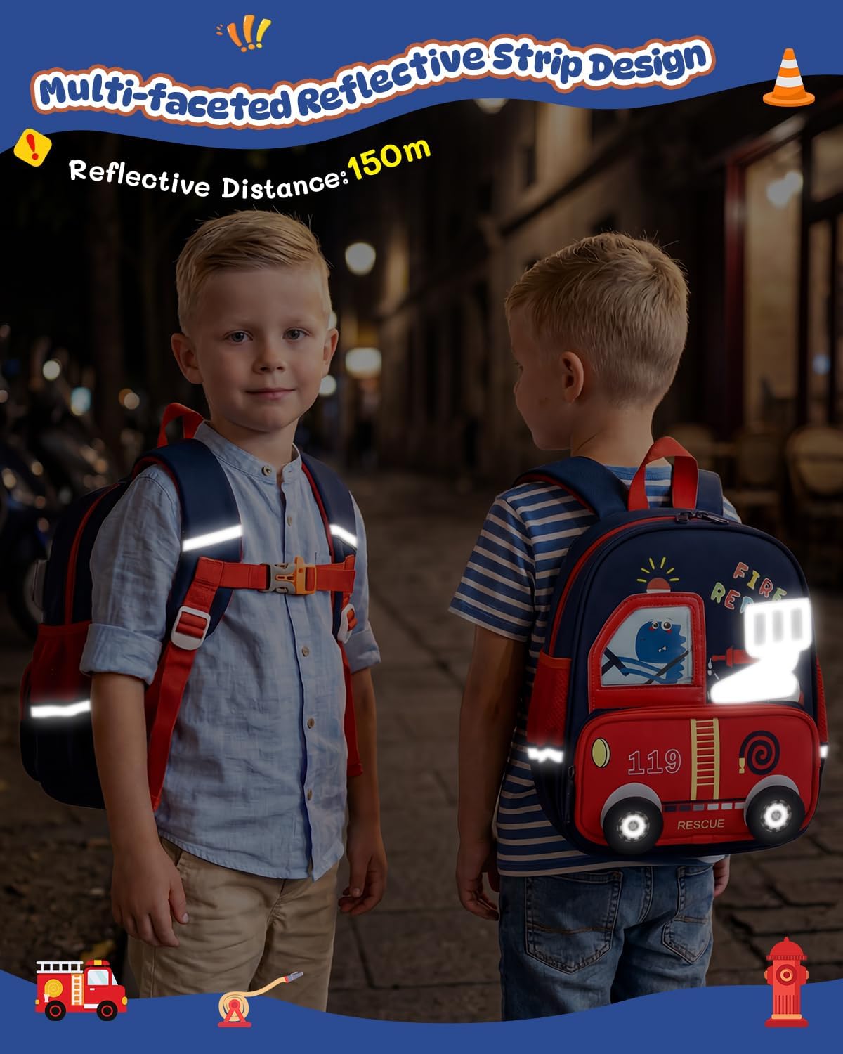 PROTAURI Sac à Dos Enfant Garçons avec Bretelles de Poitrine, Cartable Maternelle Réfléchissant 360° Imperméable et Léger, Sac Enfant Maternelle Passend für DIN A4 2-6 Jahre, 10.6L, Bleu Marine