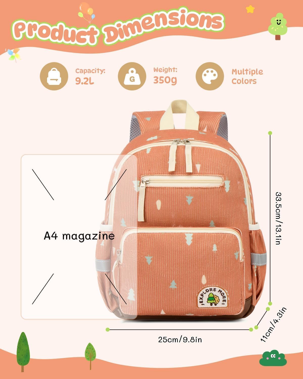 PROTAURI Sac à Dos Enfant Maternelle Filles Garçons avec Bretelles de Poitrine, Cartable Maternelle Réfléchissant avec Fond Nettoyable, Sac Enfant Maternelle für DIN A4 2-6 Ans, 9.2L, Brun Forêt