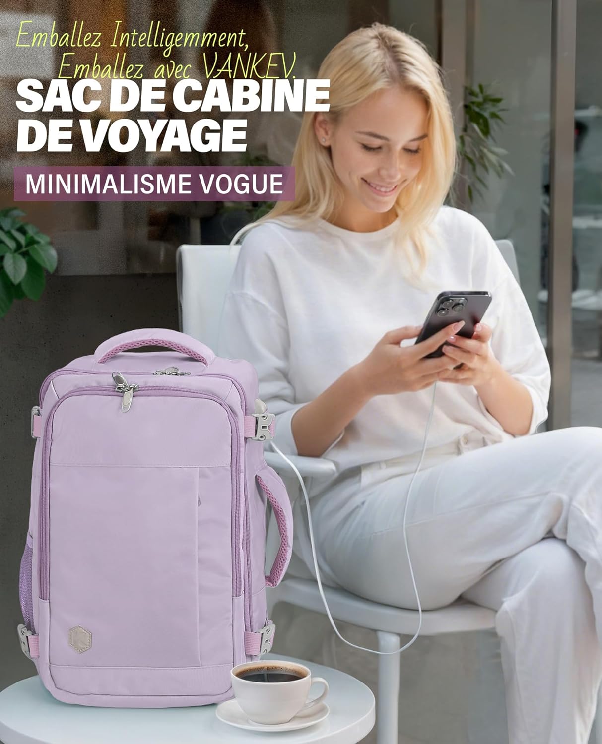 Bagage Cabine 40x20x25 Pour Ryanair Sac à Dos Voyage Cabine Avion Bagage à Main Femme Homme 20L Sous Siege Bagage Sac De Voyage Pour Ordinateur Portable 14 Pouces violet clair Violet Clair 40×20×25cm-20L