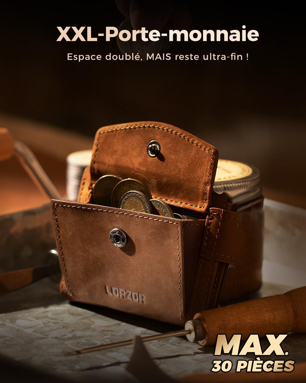 Portefeuille Homme avec Porte Monnaie XXL, Porte Carte Homme Cuir Véritable avec Fermeture Magnétique, Portefeuille et Porte-Carte avec Blocage RFID, Wallet pour 10 Cartes，Portecarte Bancaire Marron