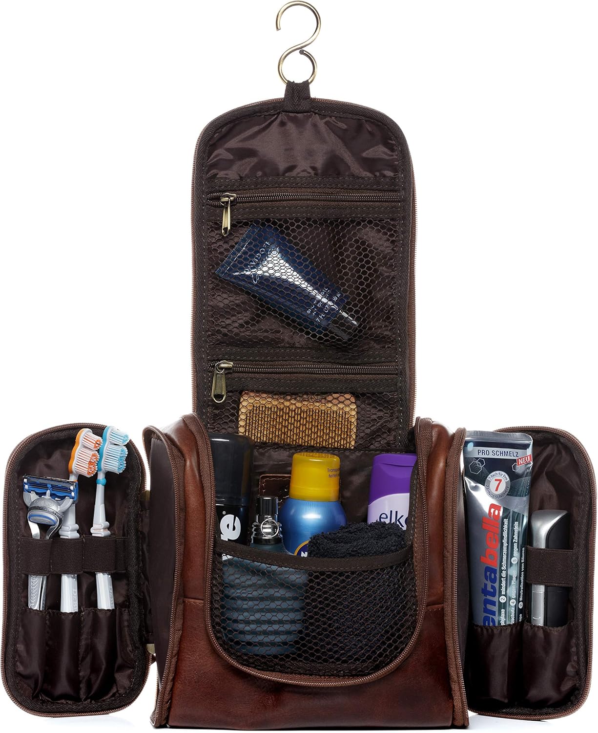 SID & VAIN Trousse de Toilette Cuir véritable Dexter nécessaire de Voyage Grand pour Hommes et Femmes Trousse de Maquillage Marron