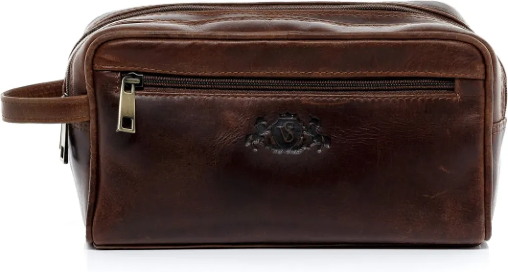 SID & VAIN Trousse de Toilette Cuir véritable GATWICK nécessaire de Voyage Grand pour Hommes et Femmes Trousse de Maquillage Marron