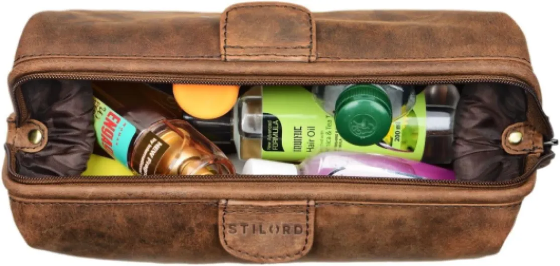 Laurin Trousse de Toilette de Voyage Homme Cuir Vintage Nécessaire de Voyage Sac Cosmétique Grand en véritable Cuir de Boeuf Couleur:Noir Seppia - Marron