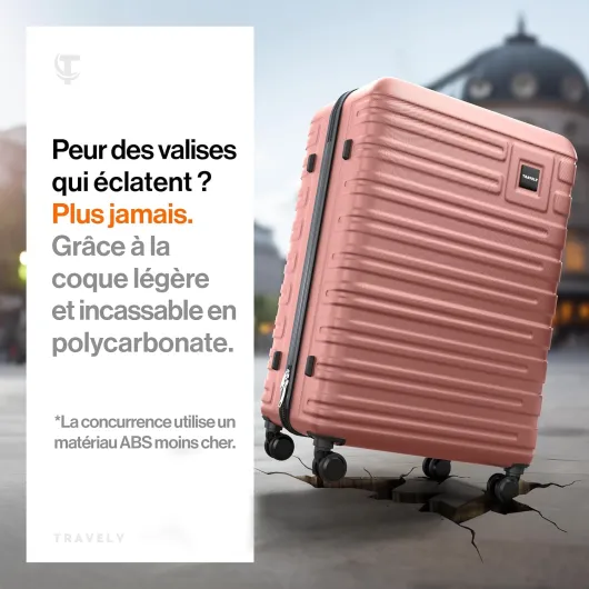 Valise en Polycarbonate, Taille XL, 77 cm, Volume intérieur 100 L, Dimensions 158 cm, Valise à Coque Rigide très Robuste avec roulettes Souples et Serrure TSA, Valises, Valises à roulettes Rose XL 77x52x29