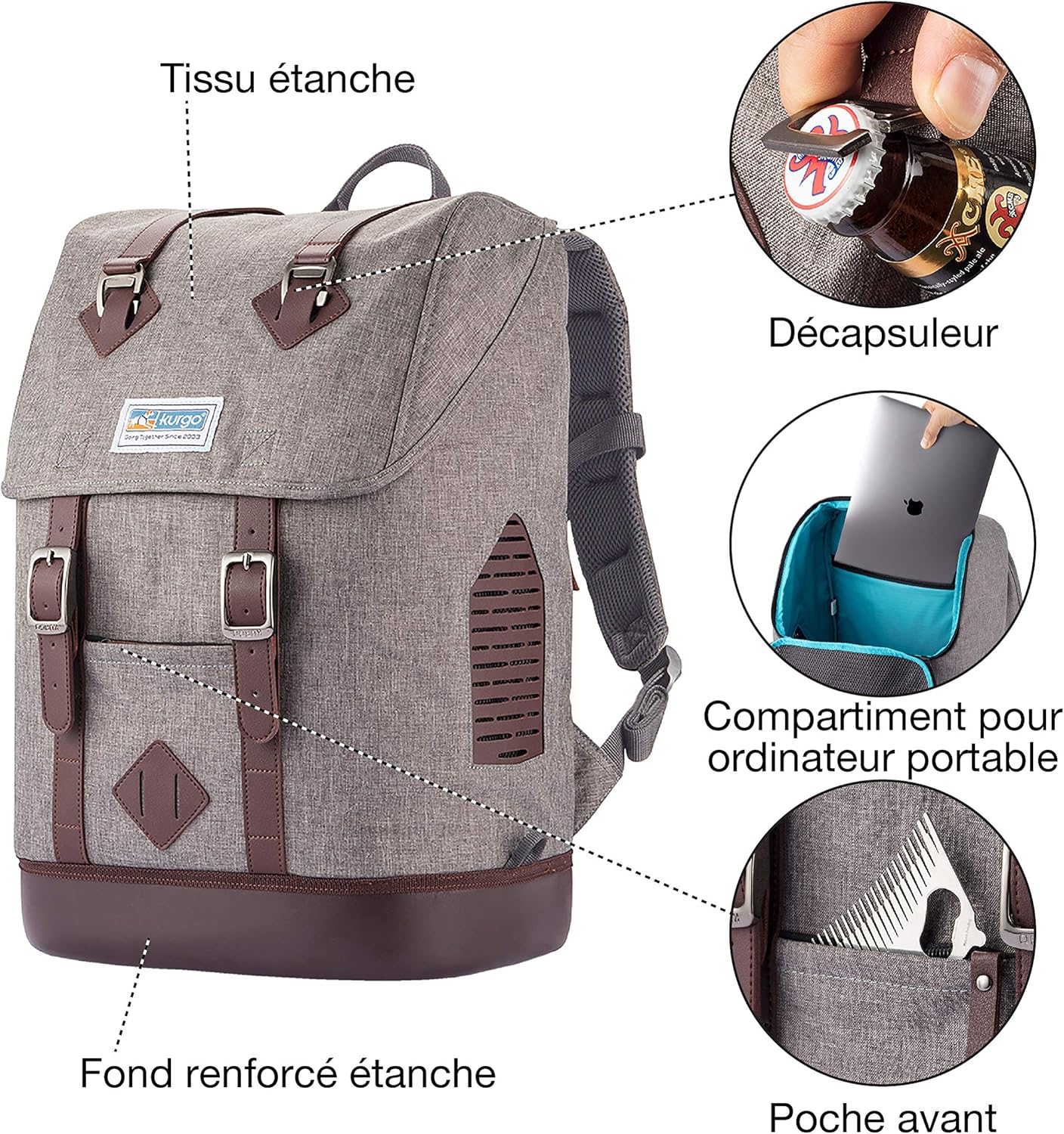 Sac à Dos de Transport pour Petits Chiens et Chats, Sac de Voyage et Randonnée pour Animaux de Compagnie Jusqu’à 11 kg, Approuvé par la TSA, Fond étanche, Gris Emballage standard Heather Gris